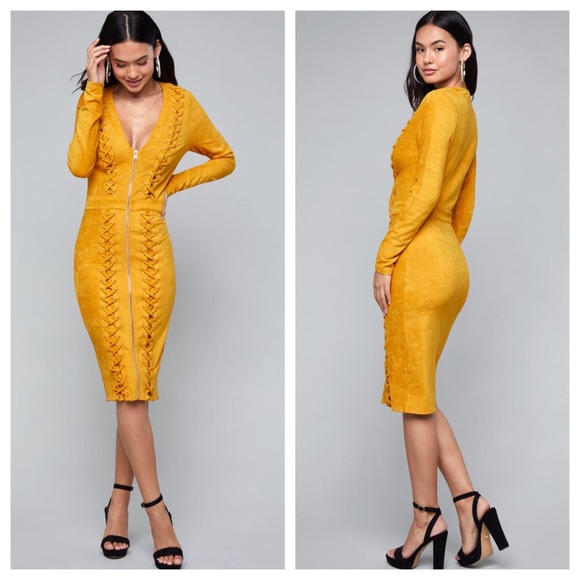 Bebe Lace Up Suede Midi Dress Brand New 